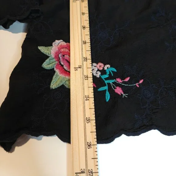 Unique Johnny Was Tunic Floral Long Sleeve Black Embroidered Top XL - Picture 8 of 11